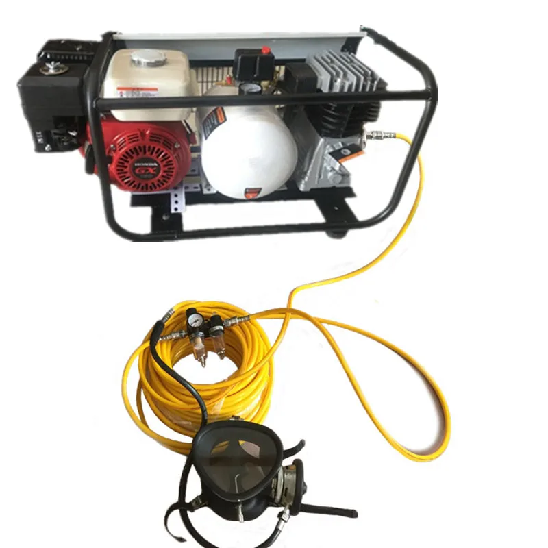 

honda gasoline driven hookah compressor with hreathe hose with filter and regulator and floating boat
