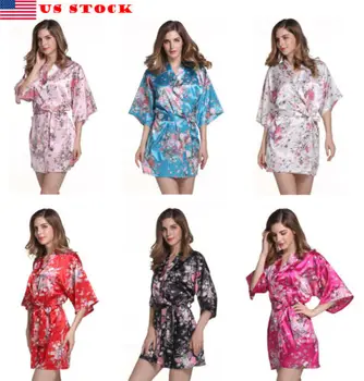 

2019 Silk Bridesmaid Bride Robe Sexy Women Short Satin Wedding Kimono Robes Sleepwear Nightgown Dress Woman Bathrobe Floral robe