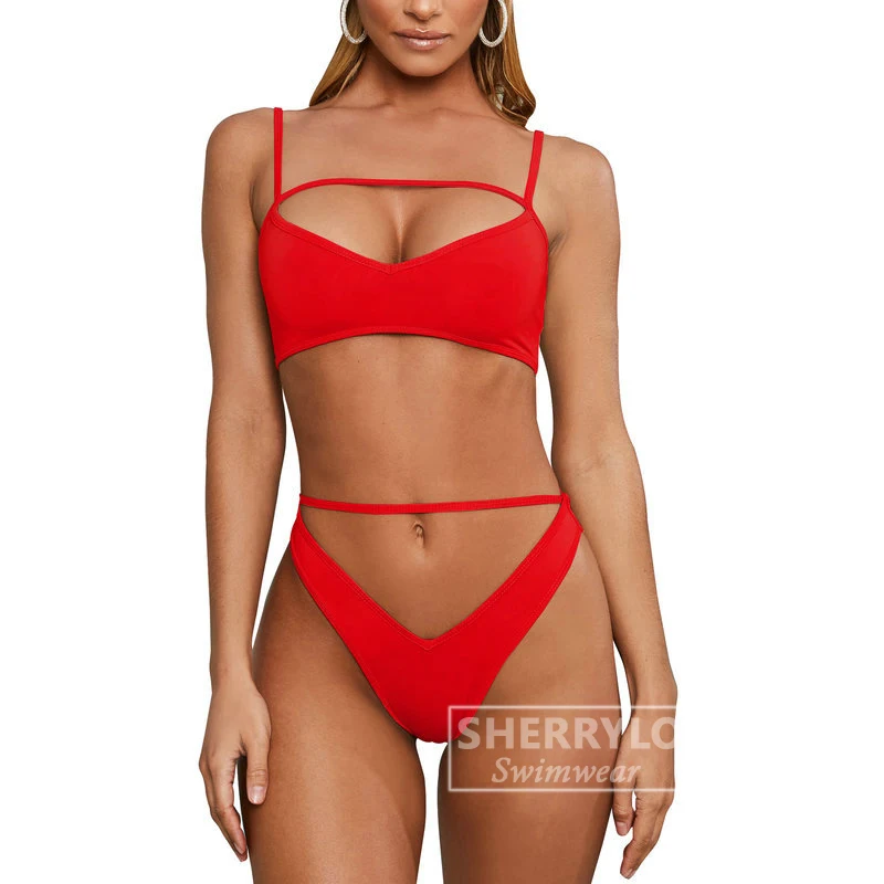 

Sexy Cheecky Women's Two-piece Swimsuit Bikinis 2019 Woman Bikini Set Swimwear Women Bathing Suit High Rise Thong Bottom Beach