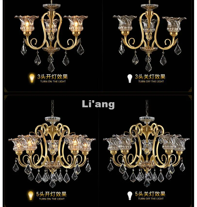 Европейская латунная антикварная хрустальная люстра, роскошная бронзовая лампа K9Crystal Lustre, подвесное освещение, гарантированное