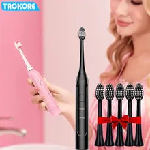 Tackore Водонепроницаемая электрическая зубная щетка es для взрослых с аккумулятором акустическая зубная щетка розового и черного цвета перезаряжаемая