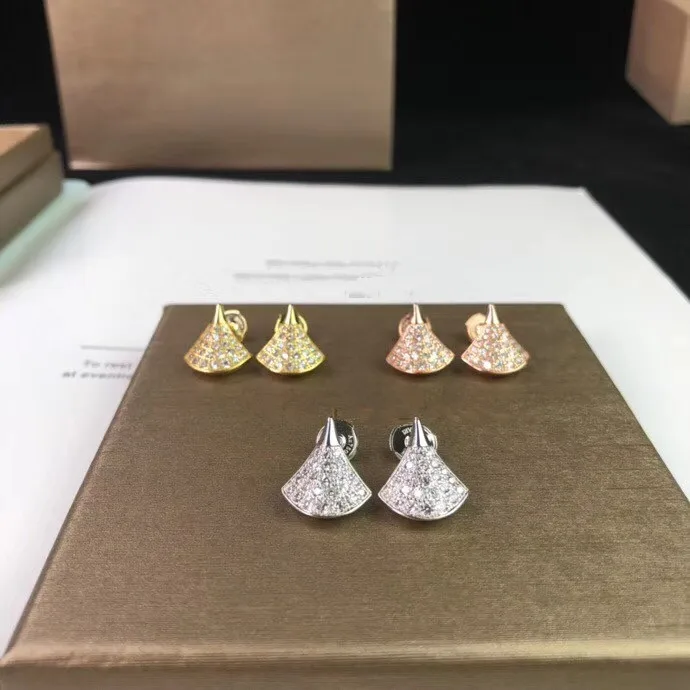 

New fashion Brand fine Jewelry For Women s925 sterling silver stud Earrings full Cubic Zirconia fan earrings