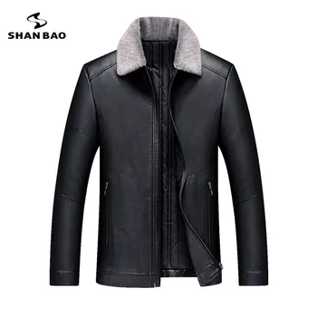 

2018 winter new thick warm lapel down jacket high quality wool collar business gentleman men's casual leather jacket coat