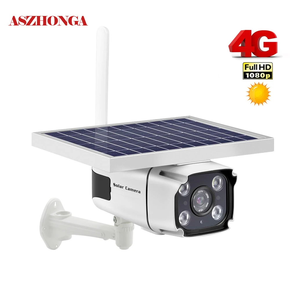 Беспроводная ip камера на солнечной батарейке 4G SIM карта 1080P HD цилиндрическая ИК