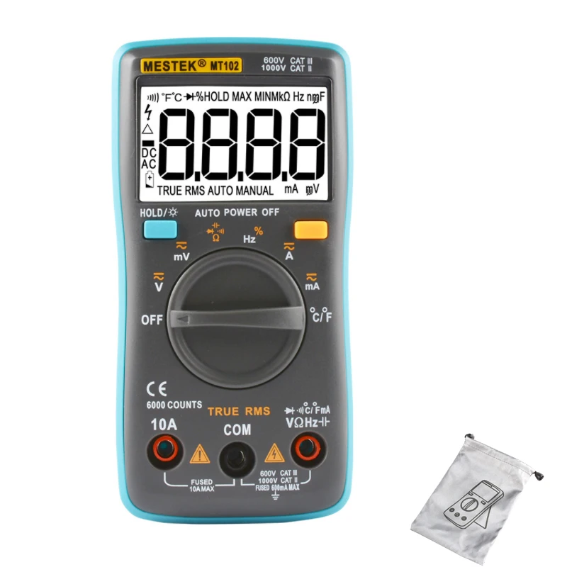 MESTEK MT101/MT102 digital multimeter professional probe tester 6000 counts Resistance Capacitance ACA/DCA meter MESTEK MT101/MT102 digital multimeter professional probe tester 6000 counts Resistance Capacitance ACA/DCA meter