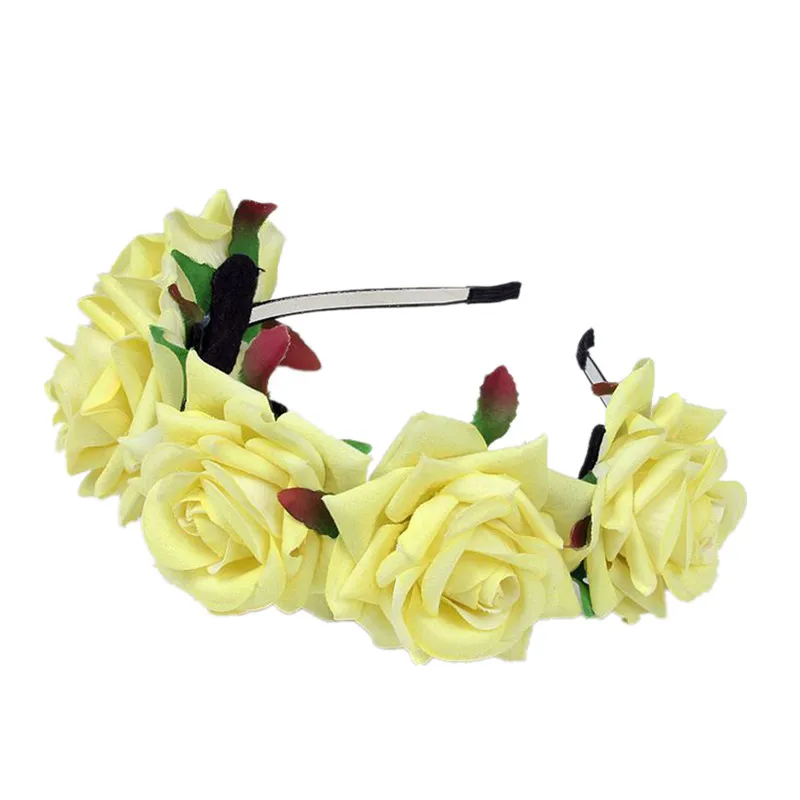 Невесты Женщины розы Корона повязка для волос свадебный цветочный венок на голову фестивальный цветочный венок эластичный головной убор аксессуары для волос