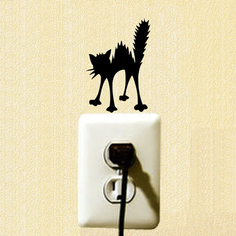 Angry Cat силуэт виниловая наклейка на стену личность Забавный мультяшный переключатель наклейки 2SS0461