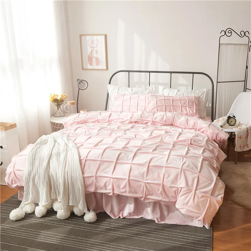 Solid Color Soft Crystal Velvet Fabric Bedding Set Duvet Cover Bed