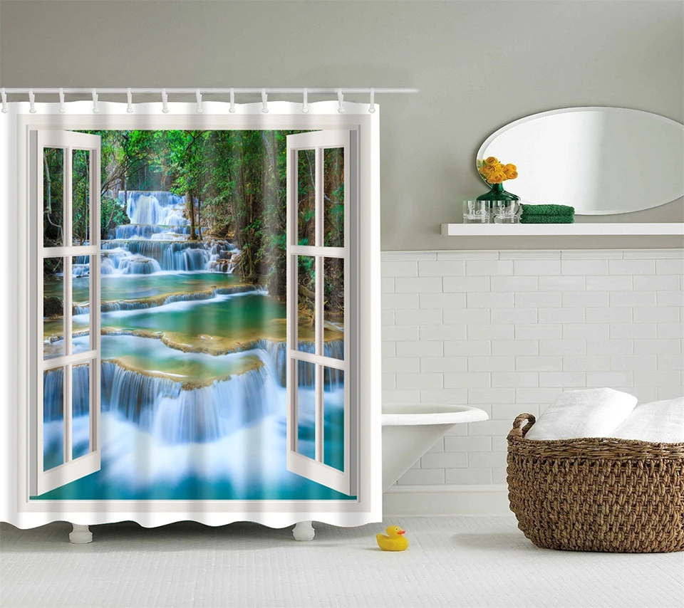 1PC Curtain for the Bathroom Shell Printed Waterproof Shower Curtain Home Bathroom Polyester