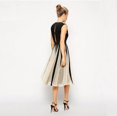 2020 Summer Dress Women's Fashion Mesh Patchwork Mid Long Dresses Black Color Cotton Sweet Princess Party Evening Vestidos|womens clothing|womens