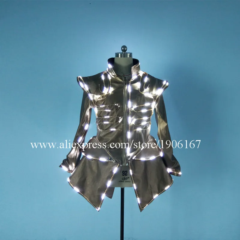 Hot Sale 5 Pcs LED Luminous Women Costume Bar KTV Nightclub Waiter's Clothes Growing Light Up DS DJ Party Waiter Uniforms Suit04