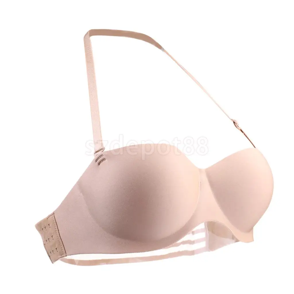 Без бретелек Холтер шеи невидимые ремни Bralette Свадебный бюстгальтер пуш-ап C бежевый