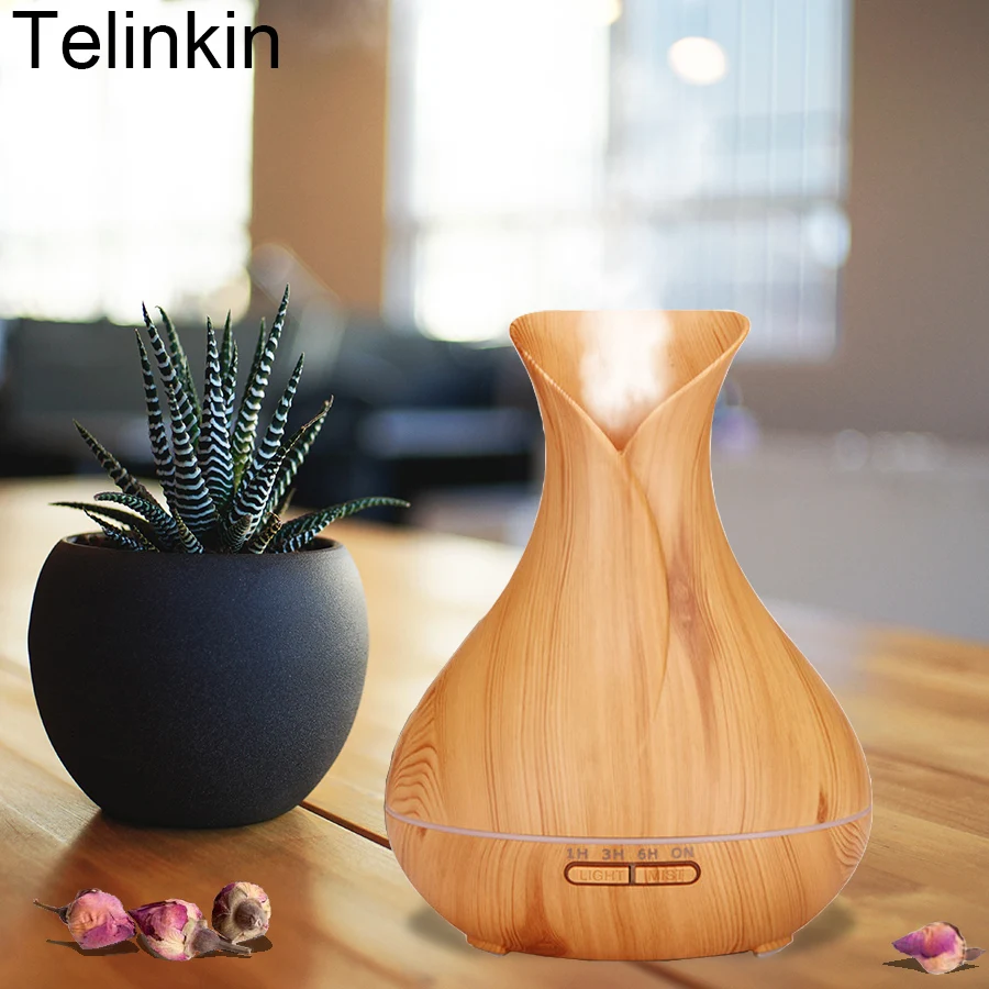 

400ml wood grain petal Aroma Air Electric Humidifier for home with 7Color lights Essential oil diffuser mist make
