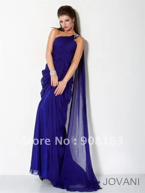 Grecian Inspired Dress With One Shoulder Accented By Rhinestones And Grecian Inspired Dress With One Shoulder Accented By Rhinestones And Attached Back Shawl Evening Wear Dresses