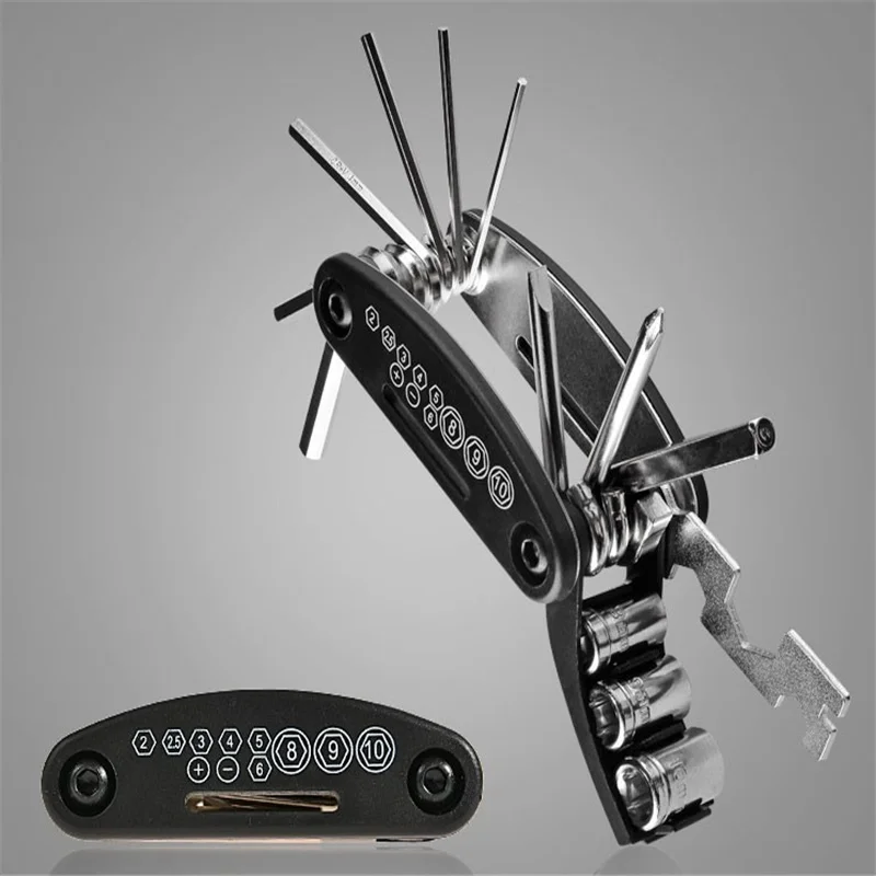 Bicycle Repair Tool Kit 16 in 1 Multifunctional Bike Mechanic Mechanic Fix Portable Tools Valve Core Remover Wrench and Tire Pat