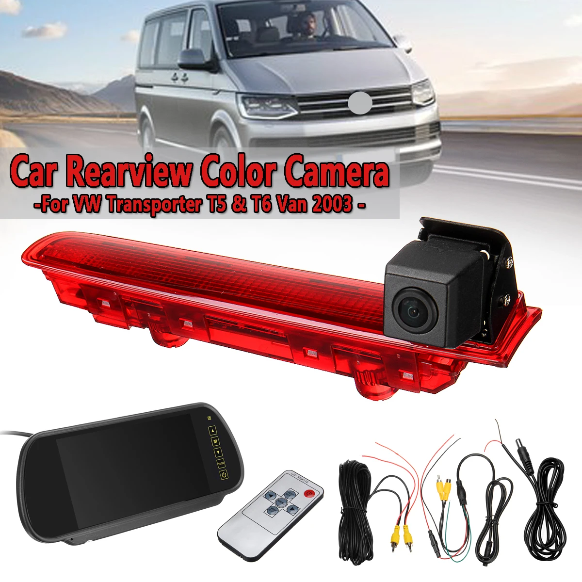 

7 inch Car Backup View Camera Brake Light IR Rear View Reversing Camera Rearview Display Kit For VW Transporter T5&T6 Van 2003-