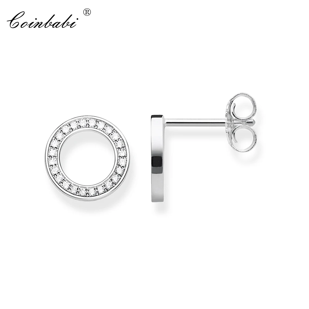 

Stud Earring White CZ Round Trendy Gift For Women 2018 Ts High Quality Thomas Style 925 Sterling Silver Zirconia Fashion Jewelry