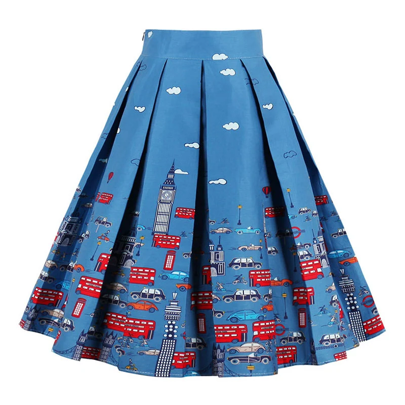 Kostlish Retro Print Flower Summer Skirts Womens 2017 High Waist Vintage Skirt Elegant A-Line Midi Women Skirt Plus Size XXL (15)