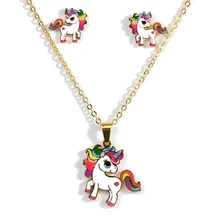 Мультфильм милый розовый Лошадь Единорог/собака/кошка дизайн золотой цвет эмали ожерелья модные ювелирные изделия подарок для детей