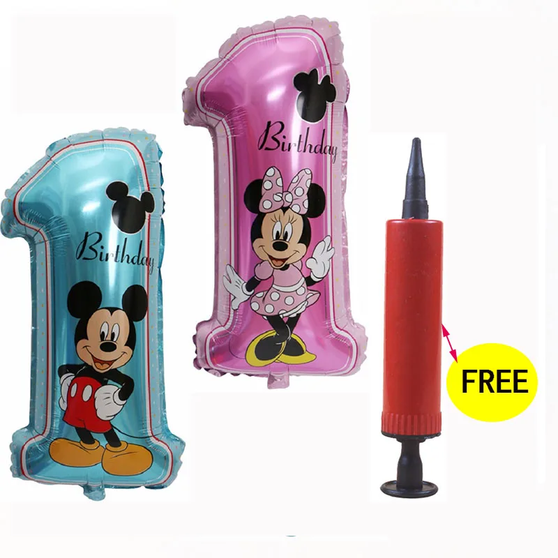 

1PC Big Size 30 Inch 1st Birthday Mickey Minnie Mouse Foil Number 1 Balloon Pink/Blue Birthday Inflatable Balloons Pump For Gift