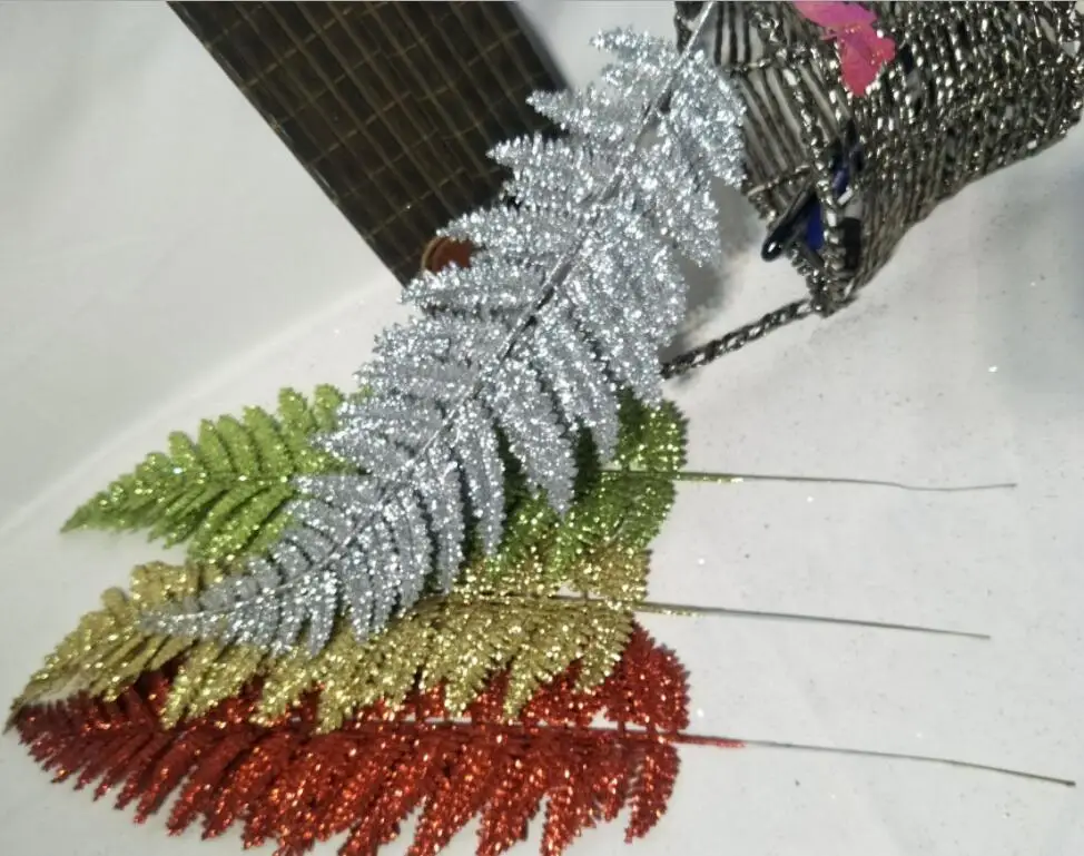 

20pcs 45cm Glitter Powder Leaf Branch Flower Arrangement For Christmas Party Tree Venun Hanging Decoration