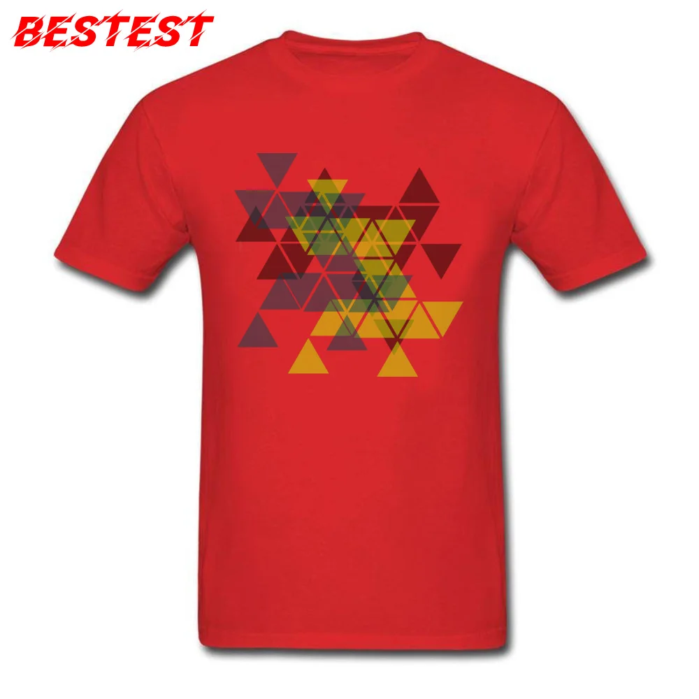 Abstract geometric pattern overlapping triangles Tops Shirts Summer/Autumn O-Neck 100% Cotton Youth T Shirts Europe Tops T Shirt Hot Sale Abstract geometric pattern overlapping triangles red