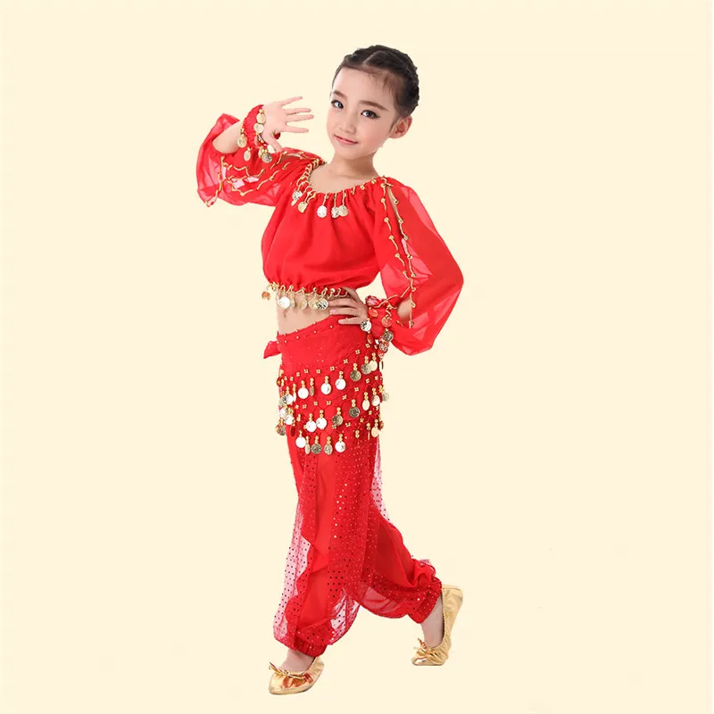 

WHOLE SET Children Belly Dance Costumes for Cold, Spring/Autumn/Winter Dancing Clothes Kids Stage Wear Long Sleeves (NO Shoes)