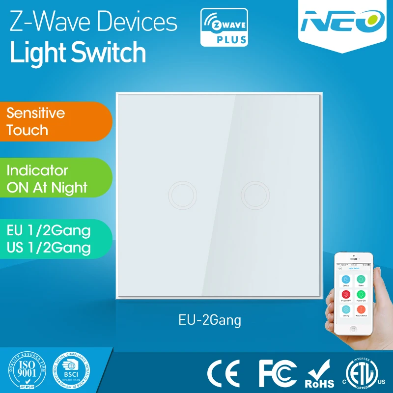 

NEO COOLCAM NAS-SC02Z Z-wave Wall Light Switch 2CH Gang Home Automation Z Wave Wireless Smart Remote Control Light Switch