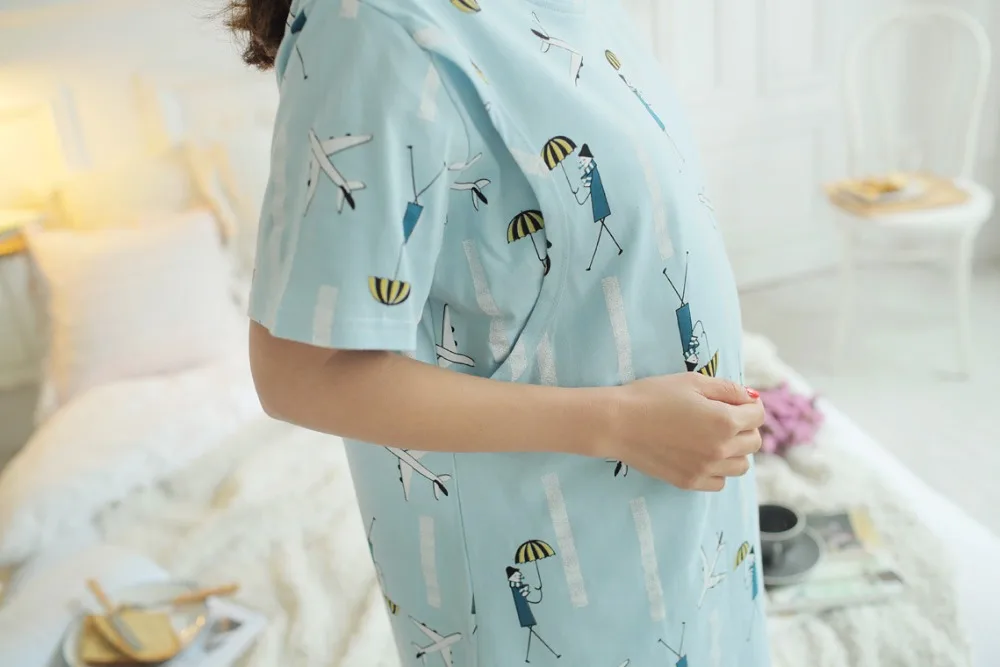 Хлопковая ночная рубашка с рисунком для беременных, летняя ночная рубашка, одежда для сна для беременных, ночная сорочка для беременных