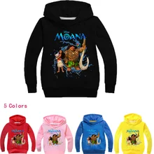 Детская одежда свитер с принтом Моана футболка с длинными рукавами для маленьких девочек футболки для девочек топы, футболки, свитер От 3 до 14 лет
