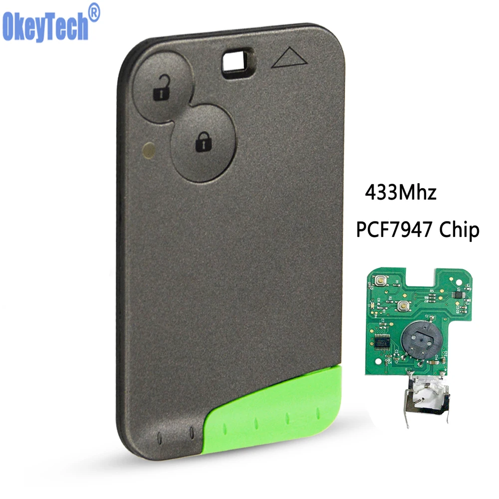 

OkeyTech Replacement 2Button Smart Remote Card Car Key For Renault Laguna 433Mhz PCF7947 Chip With Uncut Emergency Insert Blade