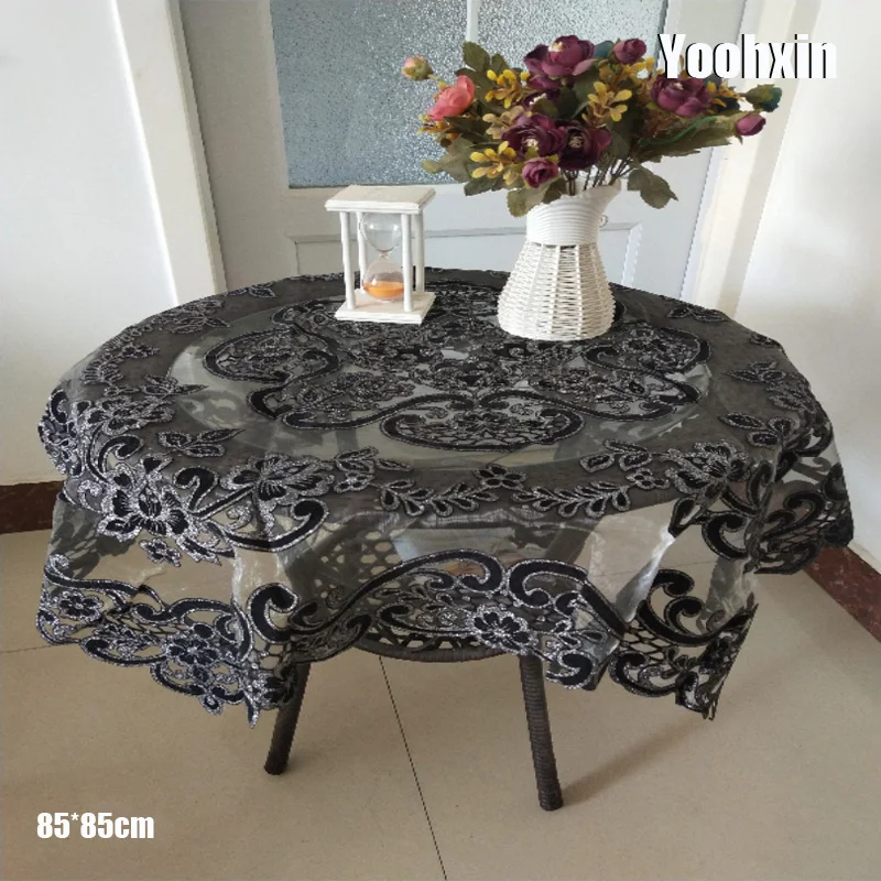 

Elegant square white Black Tablecloth embroidery lace kitchen tea coffee Table Cover cloth dining Christmas party Wedding decor