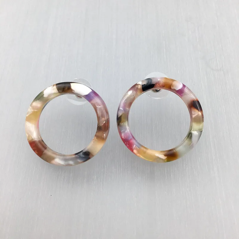 

UJBOX 2019 Colored Acrylic Acetate Earrings Women Geometric Hollow Circle Stud Earrings Wedding Party Jewelry Gift