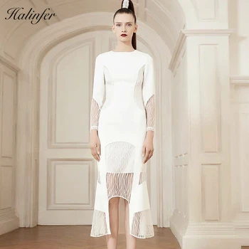 

Halinfer 2018 New summer women dress sexy bodycon long sleeve lace bandage dress elegant celebrity party white dresses vestidos