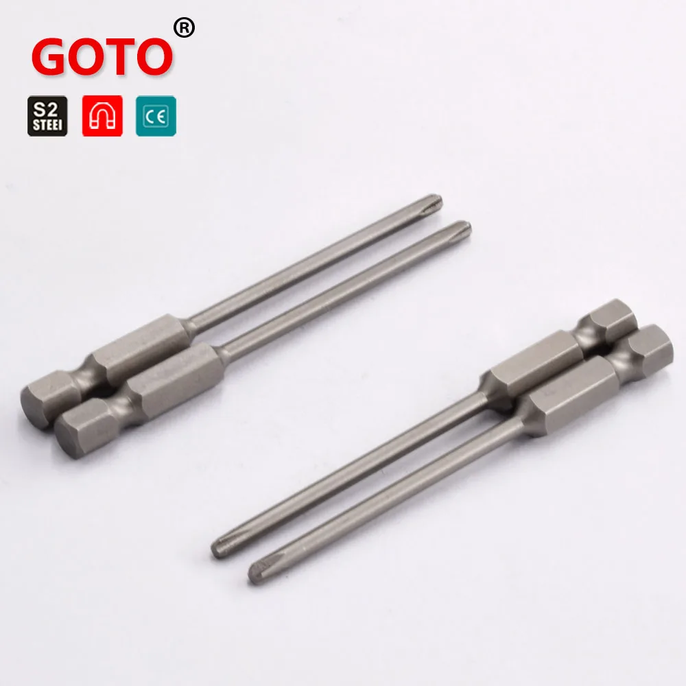 

GOTO 10pcs 1/4" 6.35mm alloy screwdriver bits S2 steel thin screw driver bits long 75mm screwdriver set tool