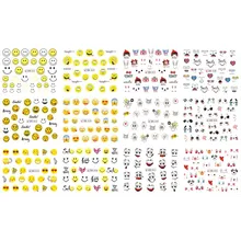 12pcs in One Smiles Face Yellow Emoji DIY Stencils 3D Nail Sticker Nail Art Decals Manicure Cute Nail Art Tip Wraps BN841-852