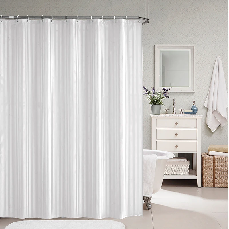 YUN YANG New White Shadow Stripe Simple Shower Curtain With Hooks