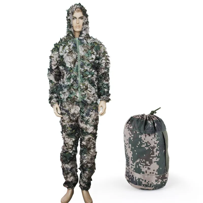 Лесной дизайн, снежный Камуфляжный костюм Ghillie, тип травы, CS Go, охотничья одежда, тактический снайперский 3D бионический Камуфляжный костюм с листьями - Цвет: leaves digital