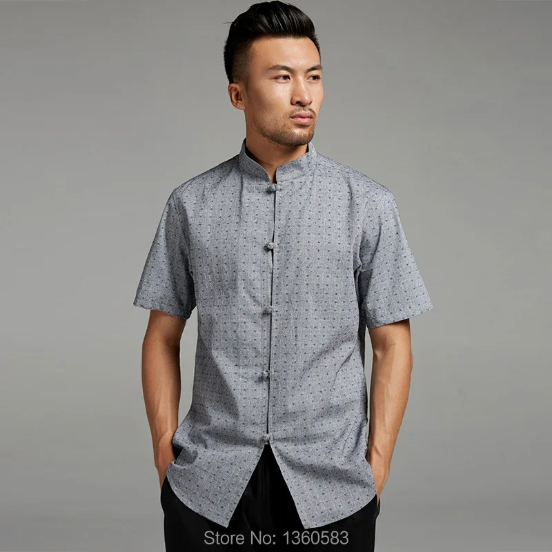 

High-quality Summer kung fu shirt Chinese style tang suit tops men's Slim dress with short sleeves for male
