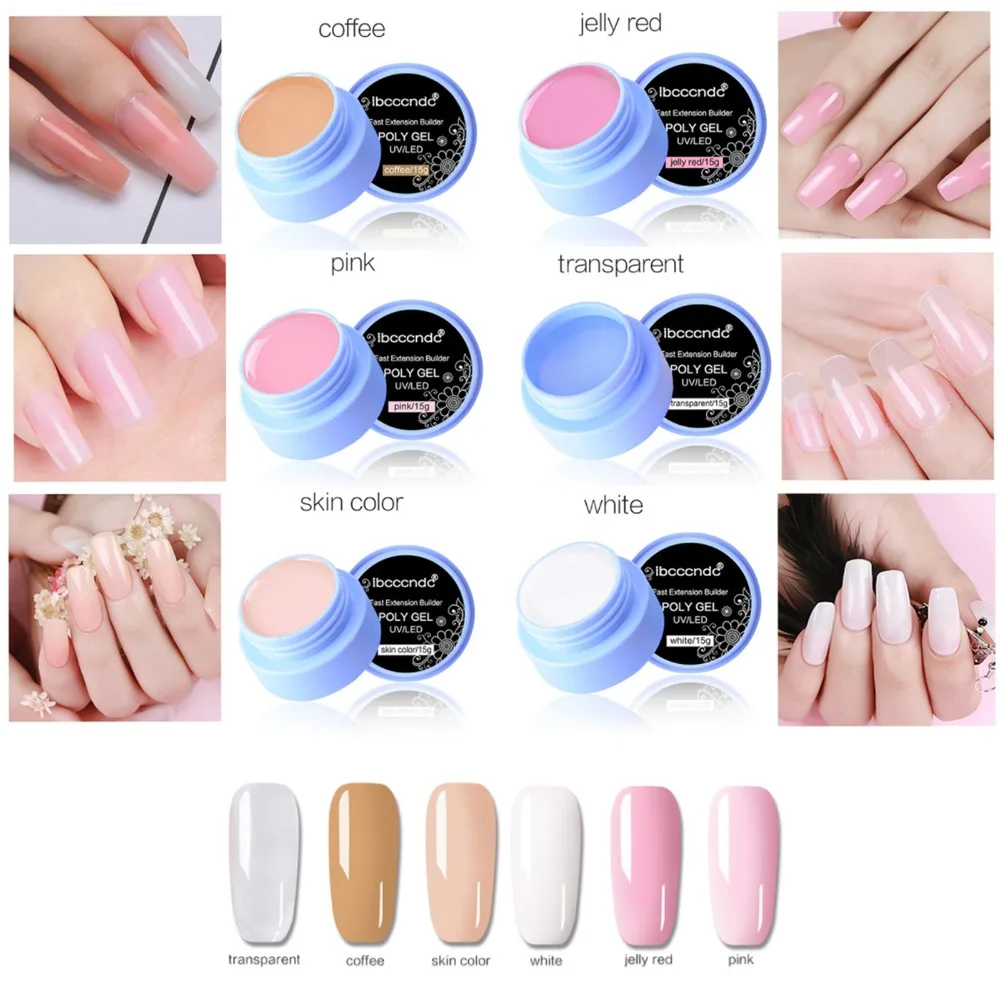 

15mlPolygel Nail Acrylic Poly Gel Pink White Clear Crystal UV LED Builder Gel Tips Enhancement Slip Solution Quick Extension Gel