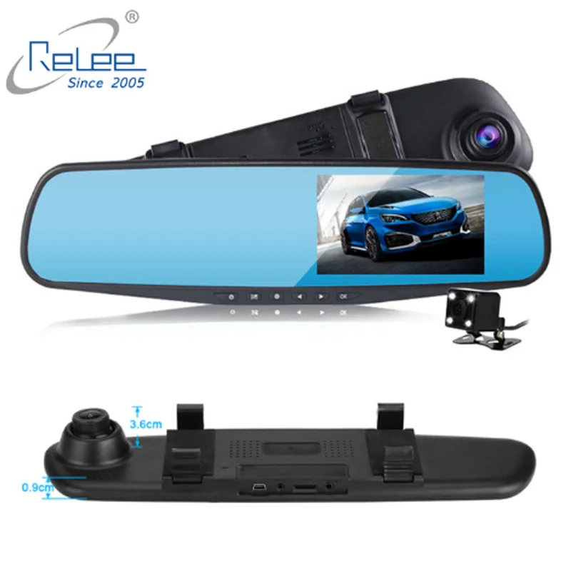 

Relee Vehicle blackbox 4.3 Inch Rearview Mirror Camera Reversing Automobile DVR Recorder System Dual Lens dash cam for Car