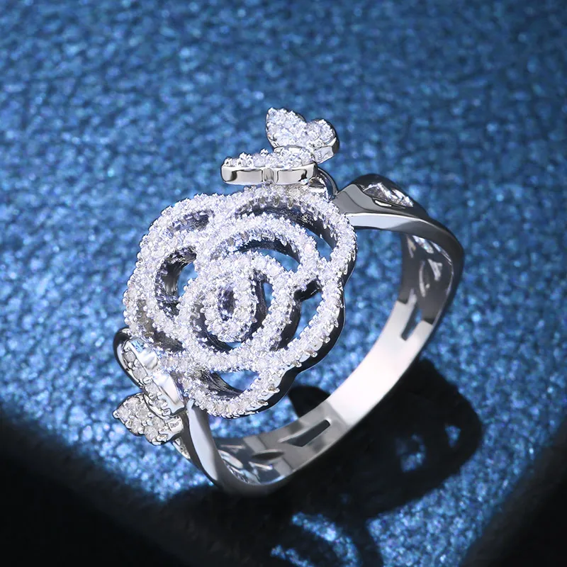 OCESRIO роскошные женские золотые розовое цветочное кольцо циркония CZ Необычные Коктейльные Модные кольца с золочением для женские украшения rig-h09 для девочек - Цвет основного камня: Silver