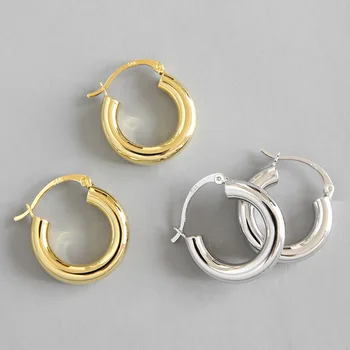 

925 sterling silver Minimalist High-end All-match Retro Circle hollow pipe gold color Stud earrings fine jewelry friend gift