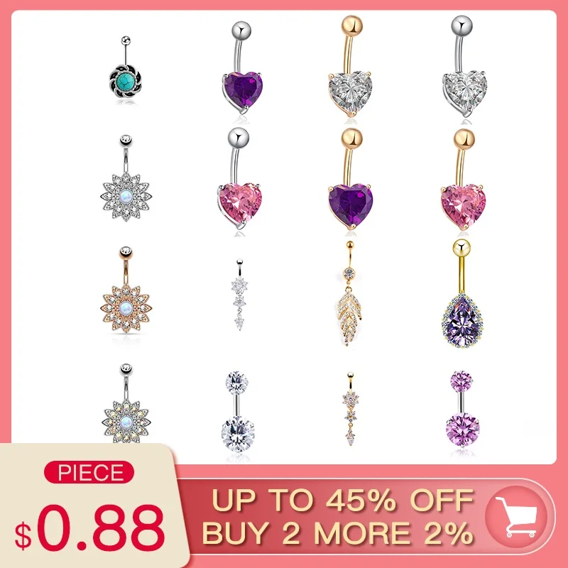 

QCOOLJLY Sexy Belly Bars Belly Button Rings Belly Piercing CZ Crystal Flower Body Jewelry Navel Piercing Rings Drop Shipping
