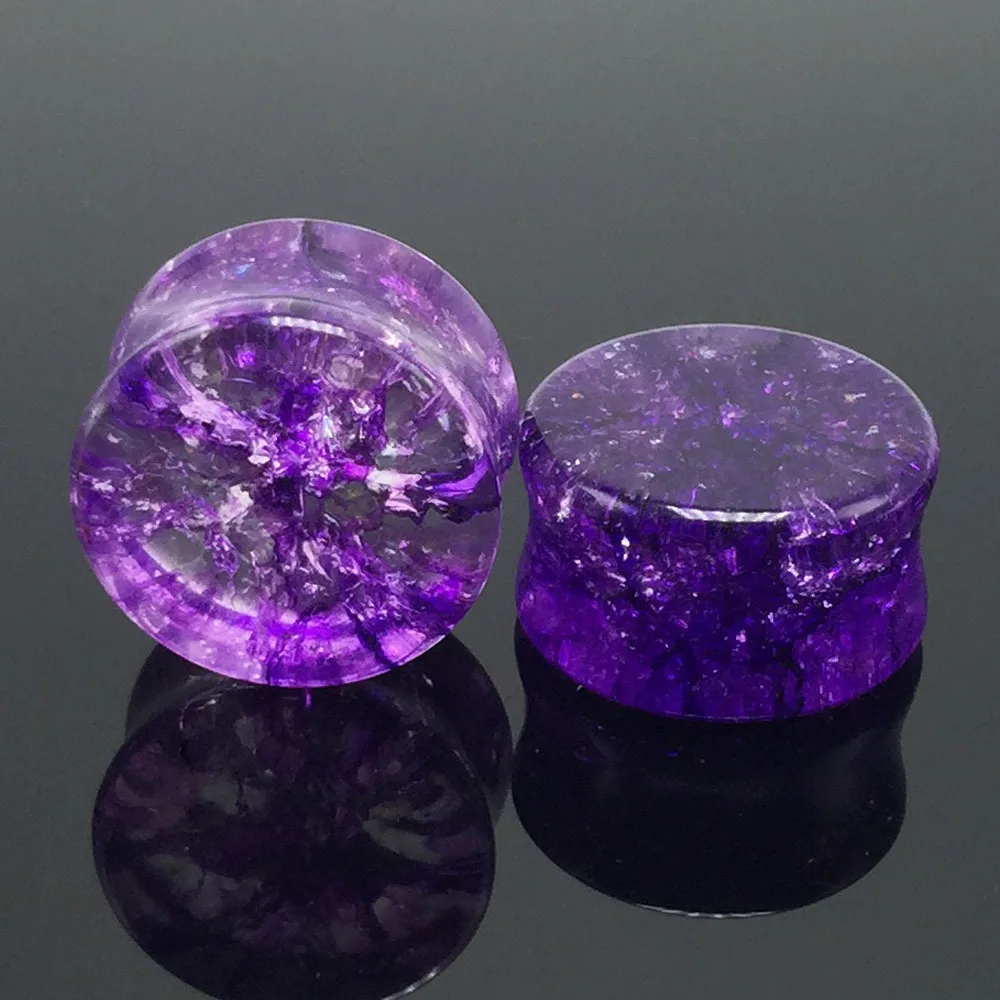 

ELEIHENWTA 8mm-16mm New Style Ear Plugs Flesh Tunnels Crack Glass Purple Big Gauge Kit Expanders Body Piercing Jewelry Men Women