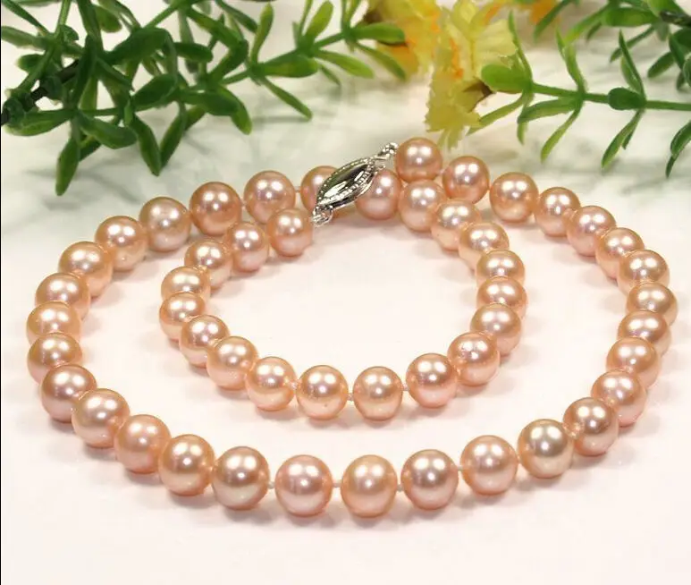 

18'' AAA+ 10-11mm real charming south sea pink Pearl Necklace 14k white Gold r a(5.18)
