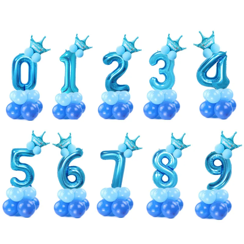 30 дюймов розовое золото Количество воздушных шаров День Рождения украшения Дети/взрослые Принцесса Принц 1-й День рождения короны воздушный шар для колонны - Цвет: pure blue set 17pcs