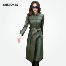 Новинка, осенние женские кожаные куртки с галстуком-бабочкой, женские длинные тренчи, пальто из искусственной кожи, женская одежда, ветровка