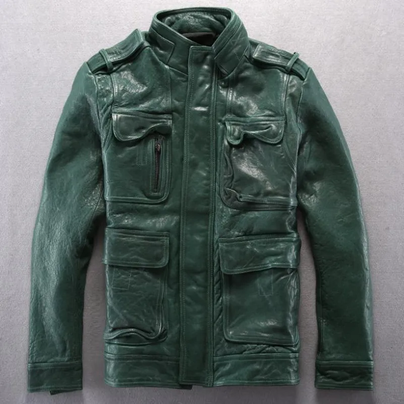 Классическая кожаная мужская куртка Alpha M65, итальянский импорт, дубленая овечья кожа, приталенные мужские куртки и пальто из натуральной кожи, зеленый и черный цвета