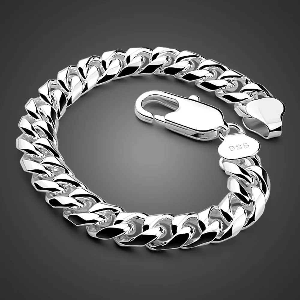 

2019 Hot Men's 925 Sterling Silver Bracelet Horse Whip Design Solid Silver Chain Girls Fashion Jewelry Size 10mm18/20cm not fade